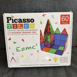 Picassotiles 60 Piece Set 60Pcs Magnet Building Tiles Clear Magnetic 3D Blocks